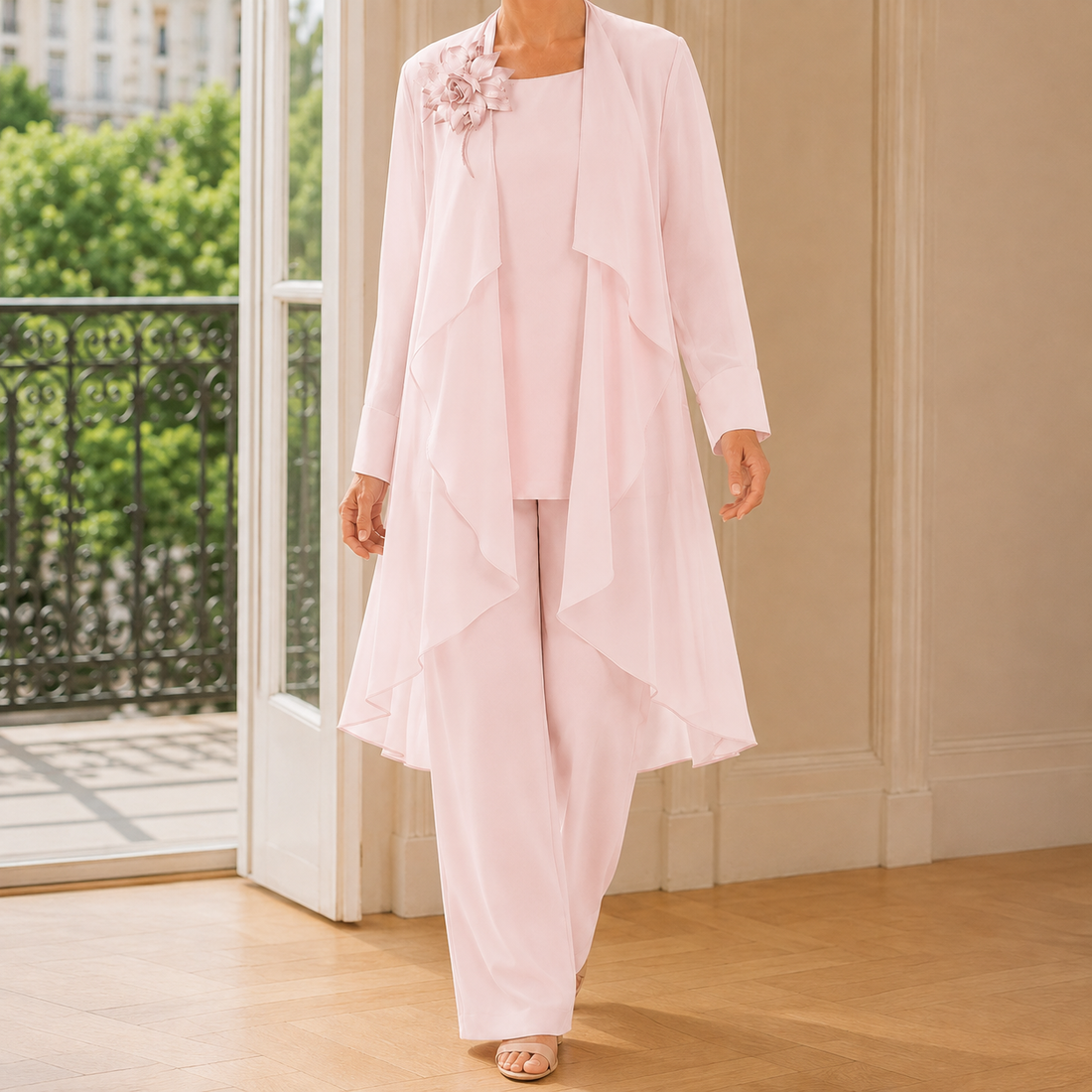 Mina-June Chiffon Pantsuit - Blushing_pink