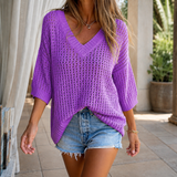 Valentina V-Neck Knit Top - Purple