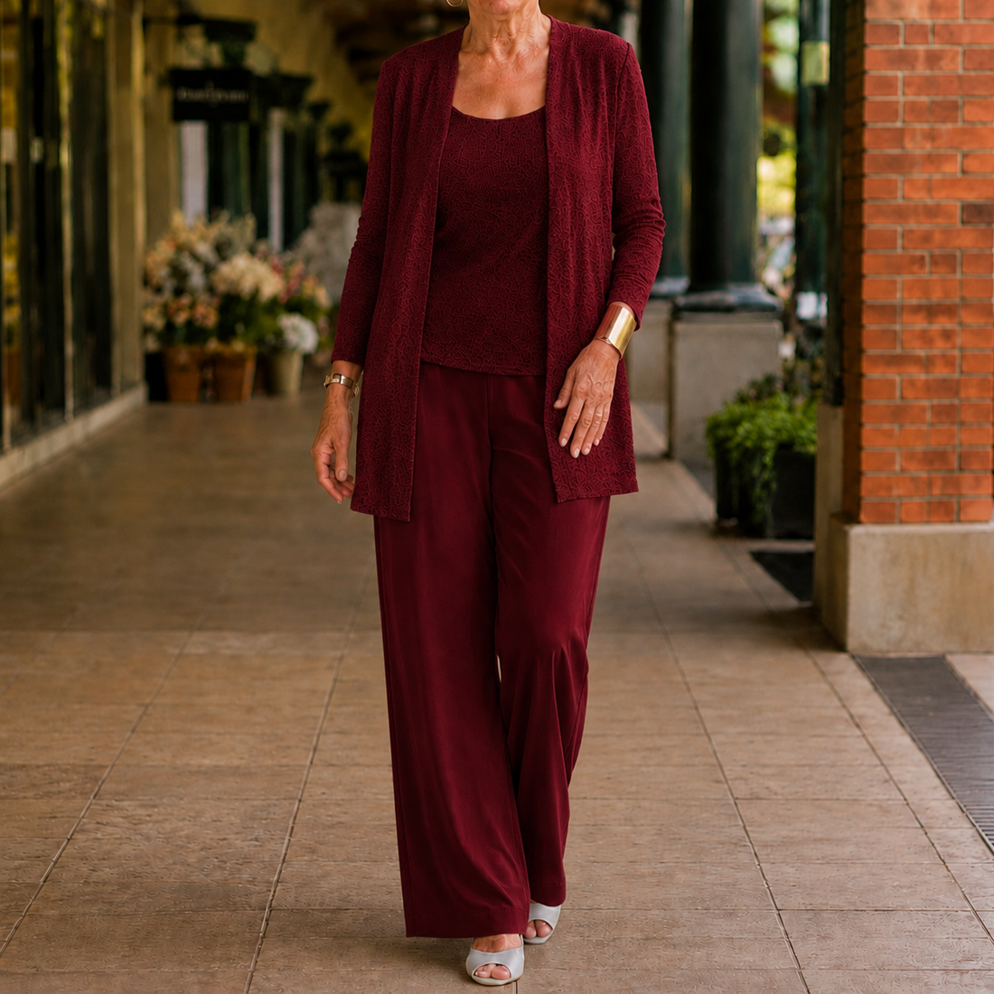 Elowen-Belle Sequined Pant Set - Burgundy