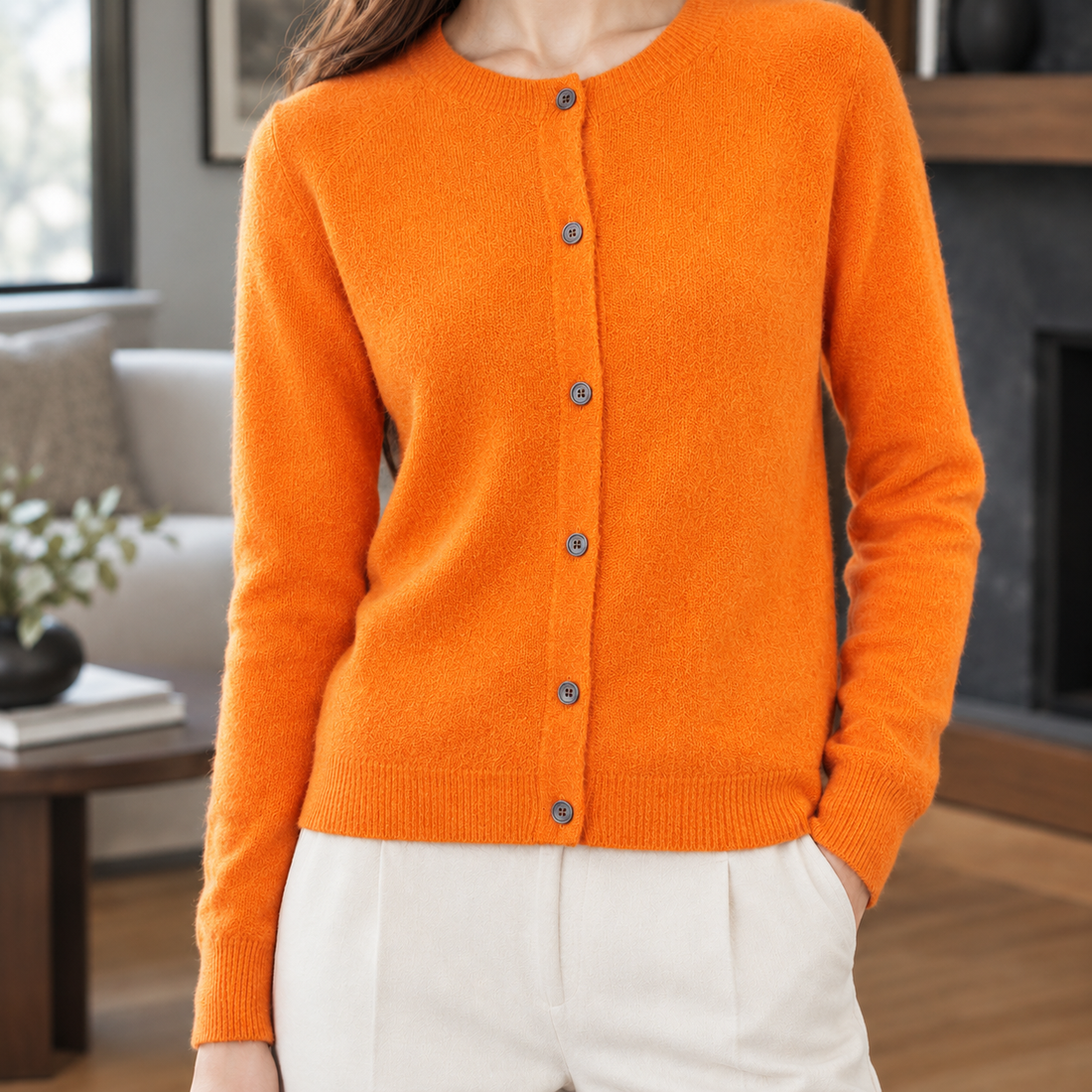 Michelle Round Neck Cardigan - Fresh Emma Orange