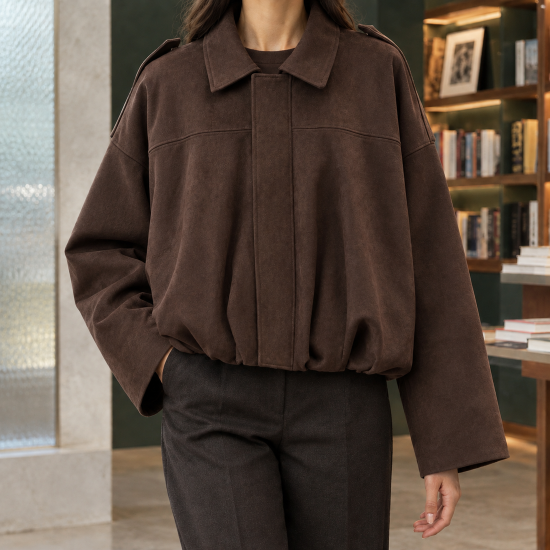Jocasta-Skye Suede Bomber Jacket - Brown