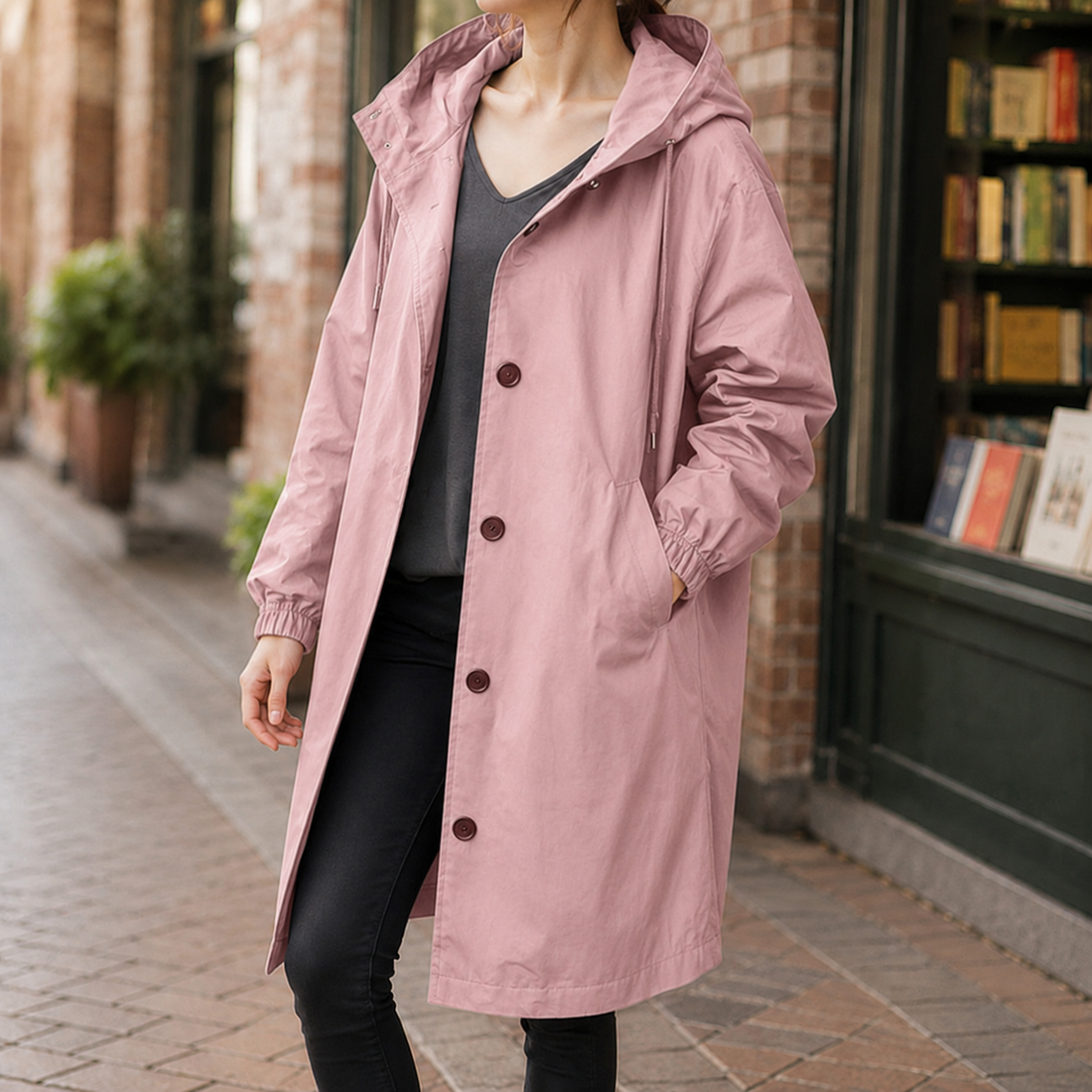 Zelda-Elise Hooded Overcoat - Pink