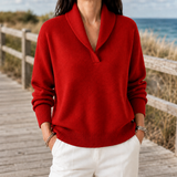 Marlene-Hope Shawl Collar Sweater - Red
