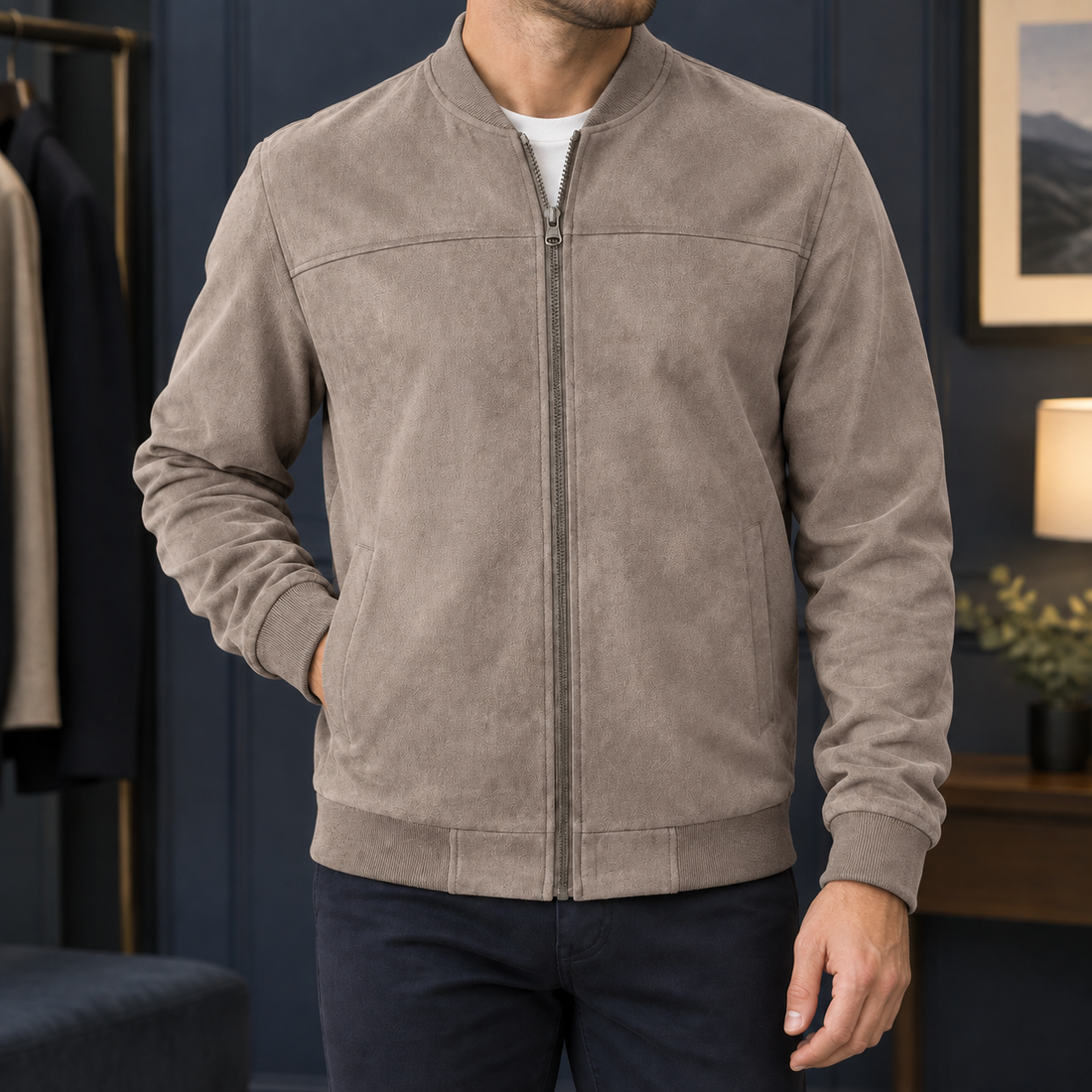 Hadrian Suede Bomber Jacket - Brown