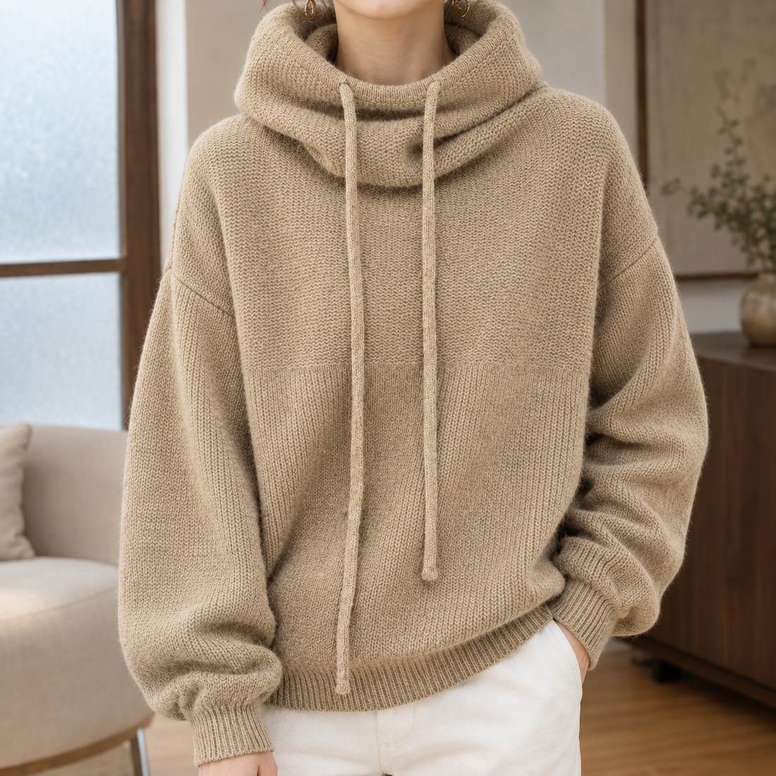 Daphne-Mae Cowl Neck Sweater - Flower Camel