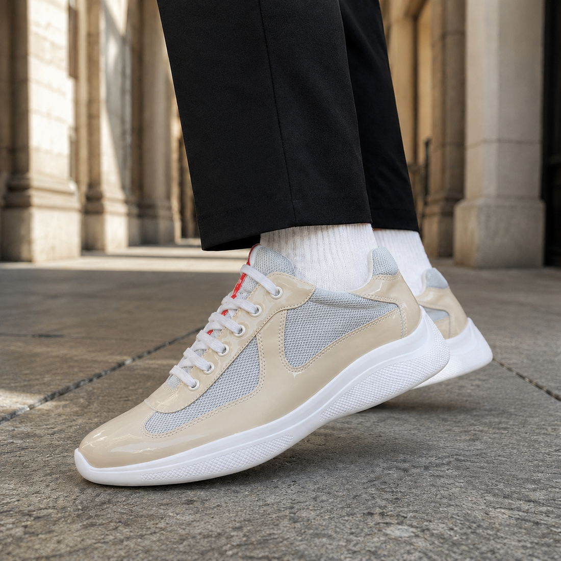 Negroni Leather Sneakers - Beige And Silver