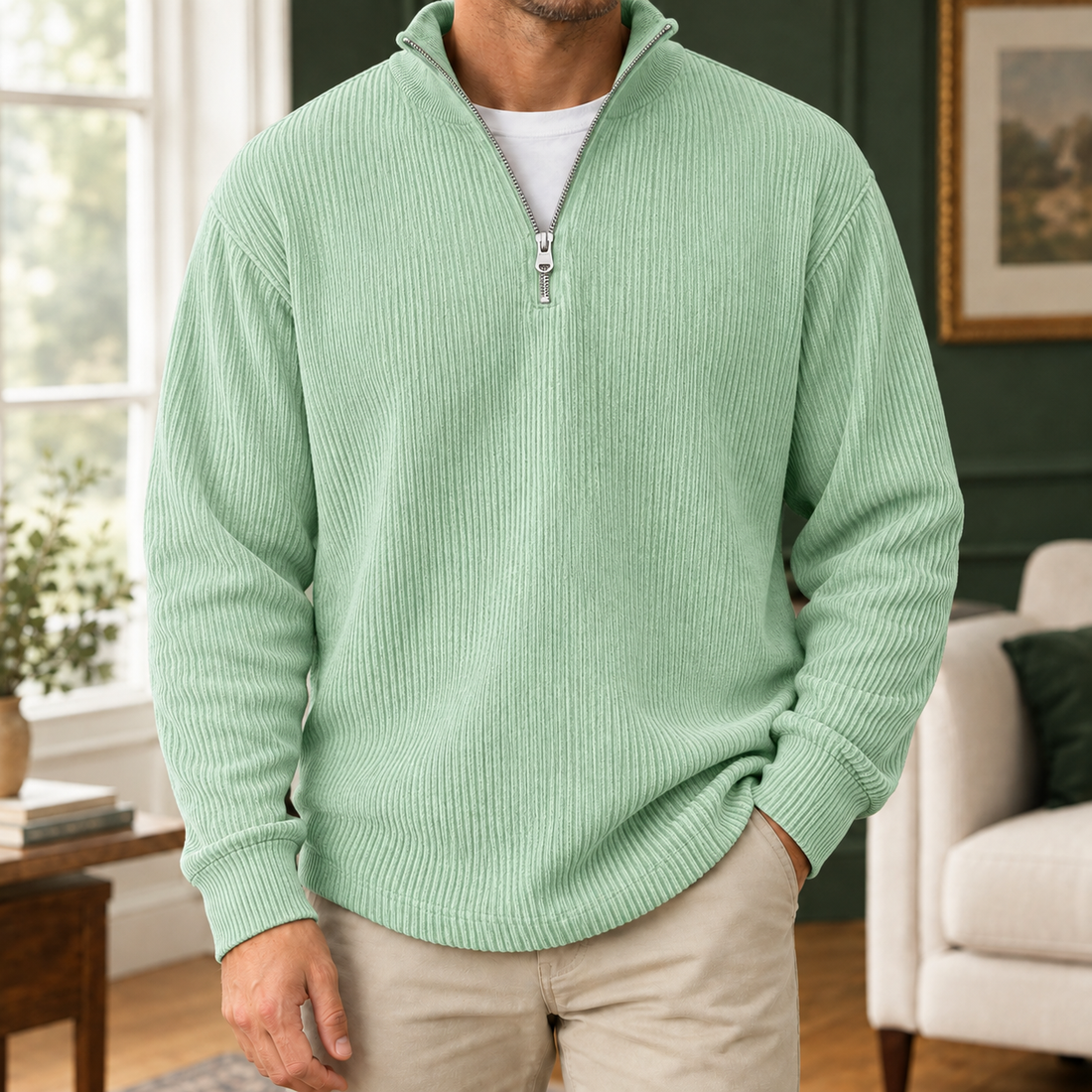 Blake Ribbed Pullover - Light Green