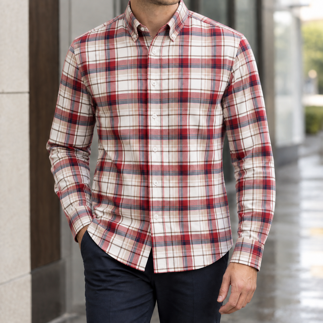 Brett Button Down Shirt - Red Check