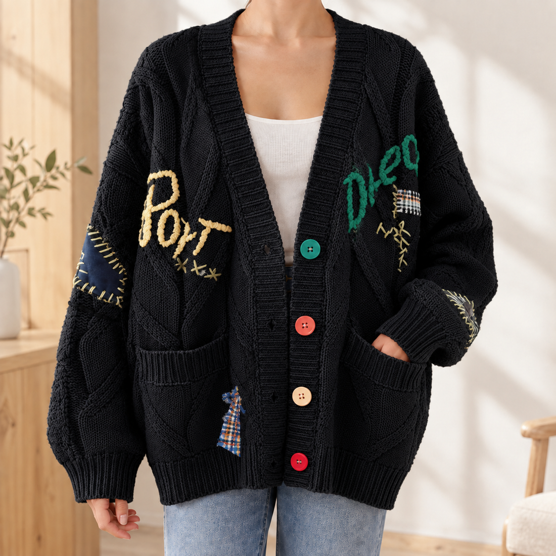 Azalea-Claire Embroidered Cardigan - Black