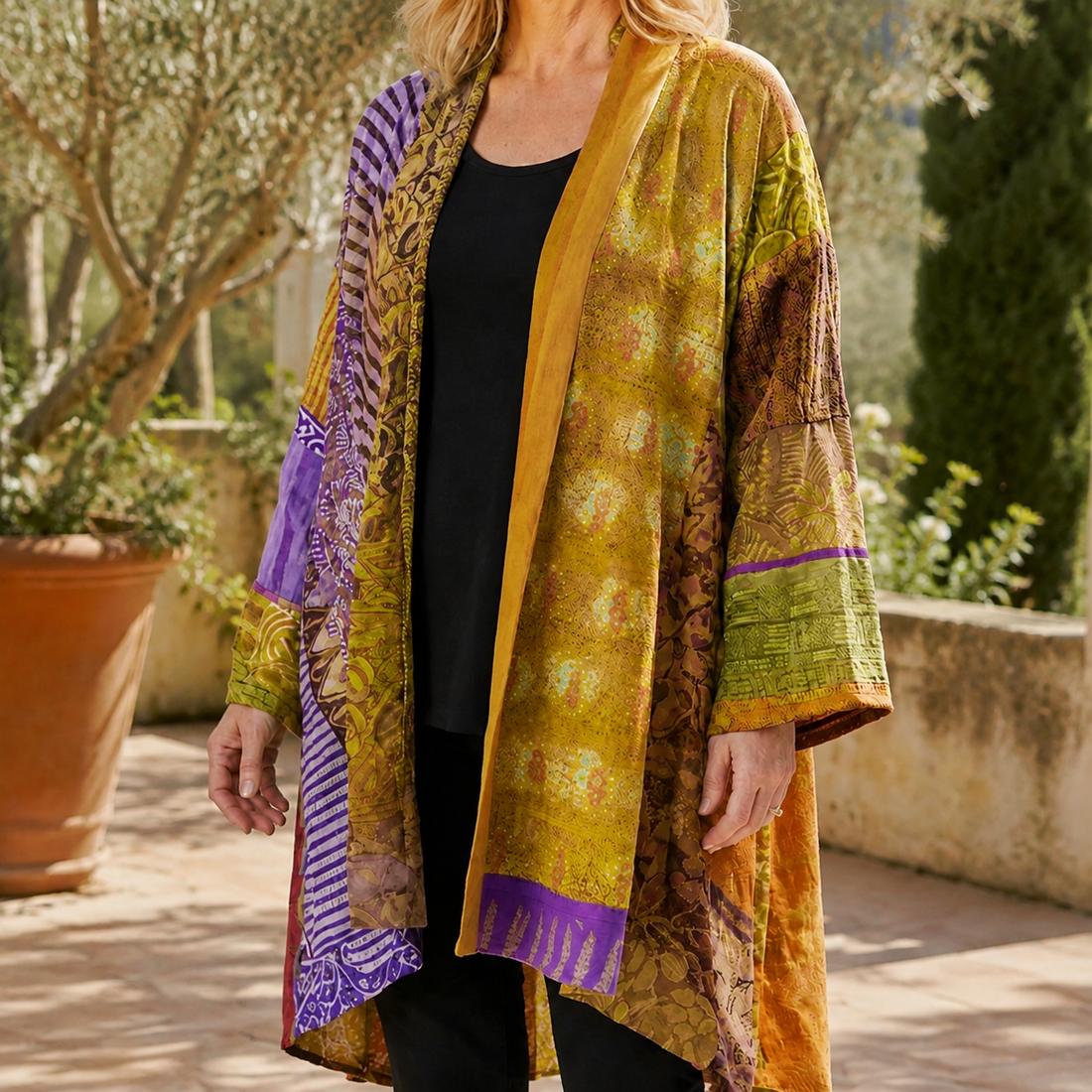 Celine-Sage Patchwork Cardigan - Yellow