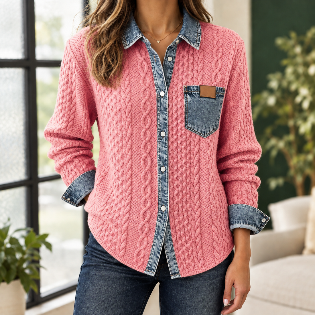 Adrienne-Lane Cable Knit Overshirt - Pink