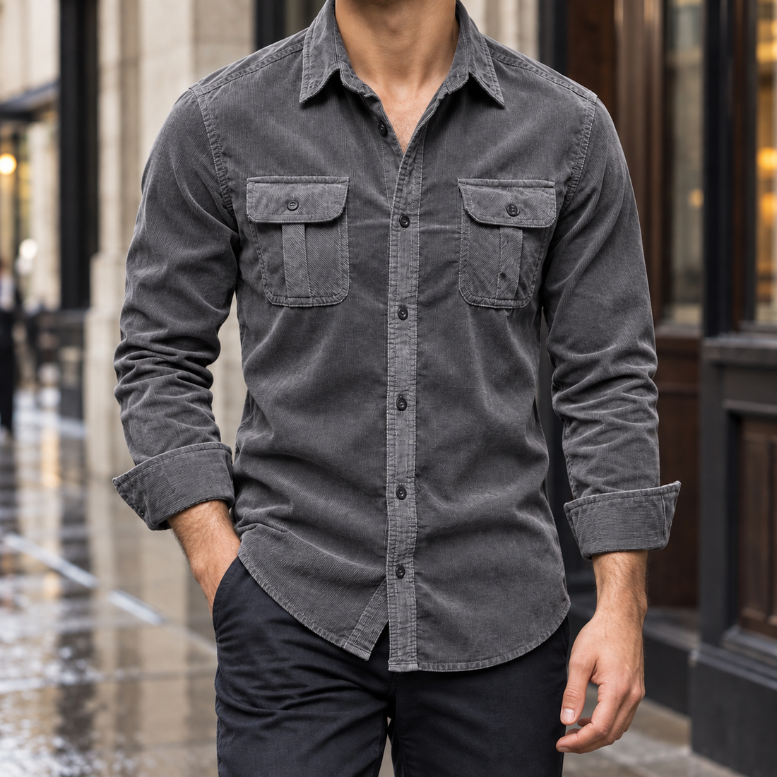 Florian Corduroy Overshirt - Gray