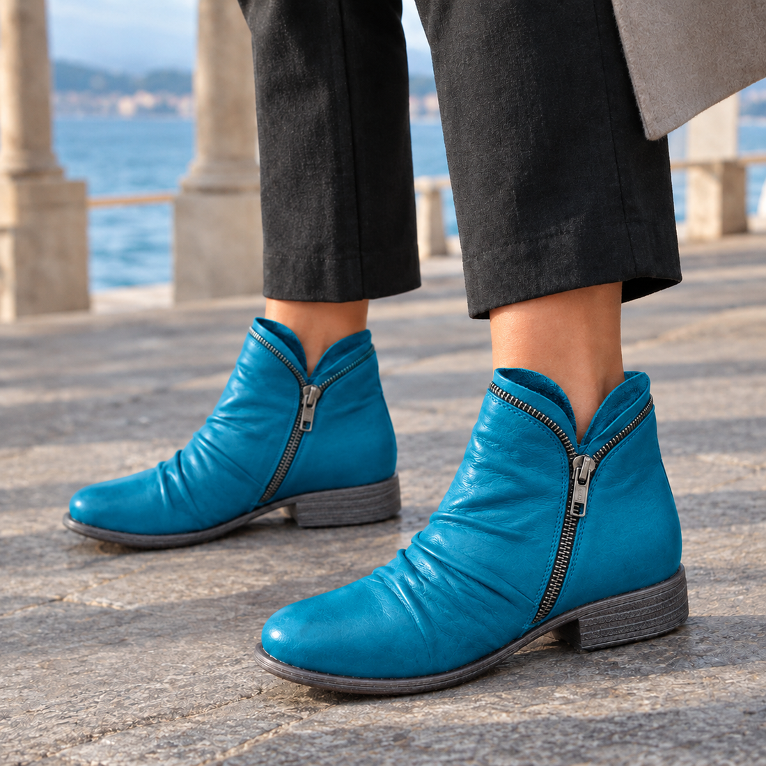Calvino-Capri Zip Ankle Boots - Blue