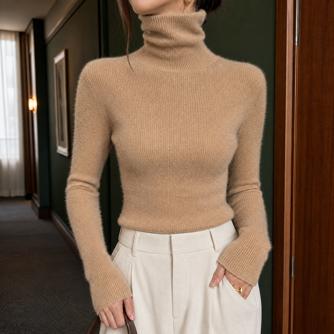 Ophelia-Lane Turtleneck Sweater - Caramel