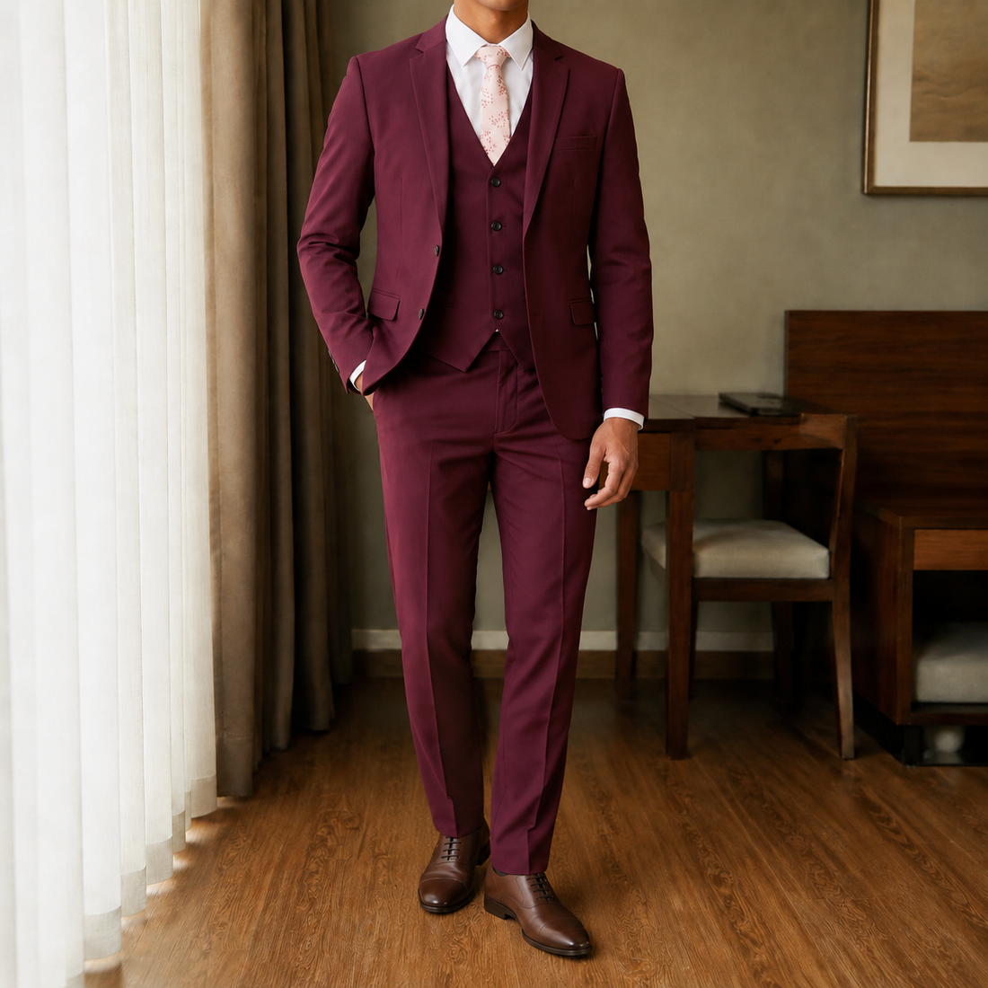 August Slim Suit - Burgundy