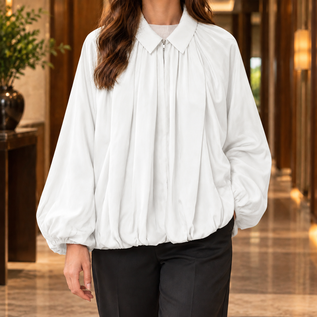 Dorothea-Sage Balloon Jacket - White