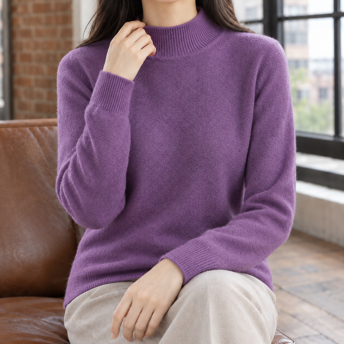 Jocasta Mock Neck Sweater - Rich Purple