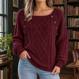 Fenna-Elise Square Neck Sweater - Wine Red