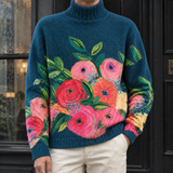 Dorian Turtleneck Sweater - Teal Floral
