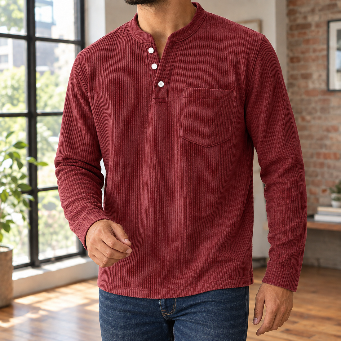 Dorian Ribbed Henley - As Pictured