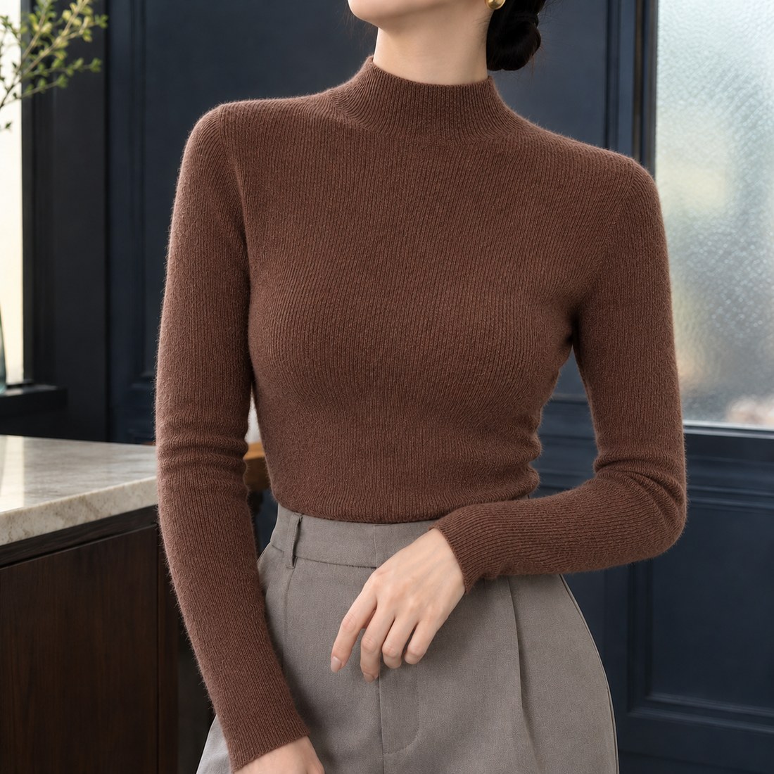 Fernanda-June Mock Neck Sweater - Maillard Brown