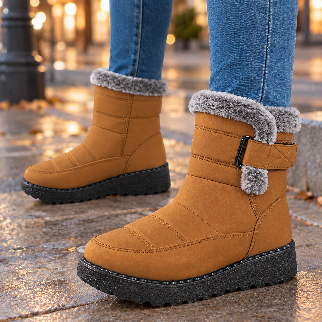 Lucania-Roma Fur-Trim Boots - Ginger Yellow