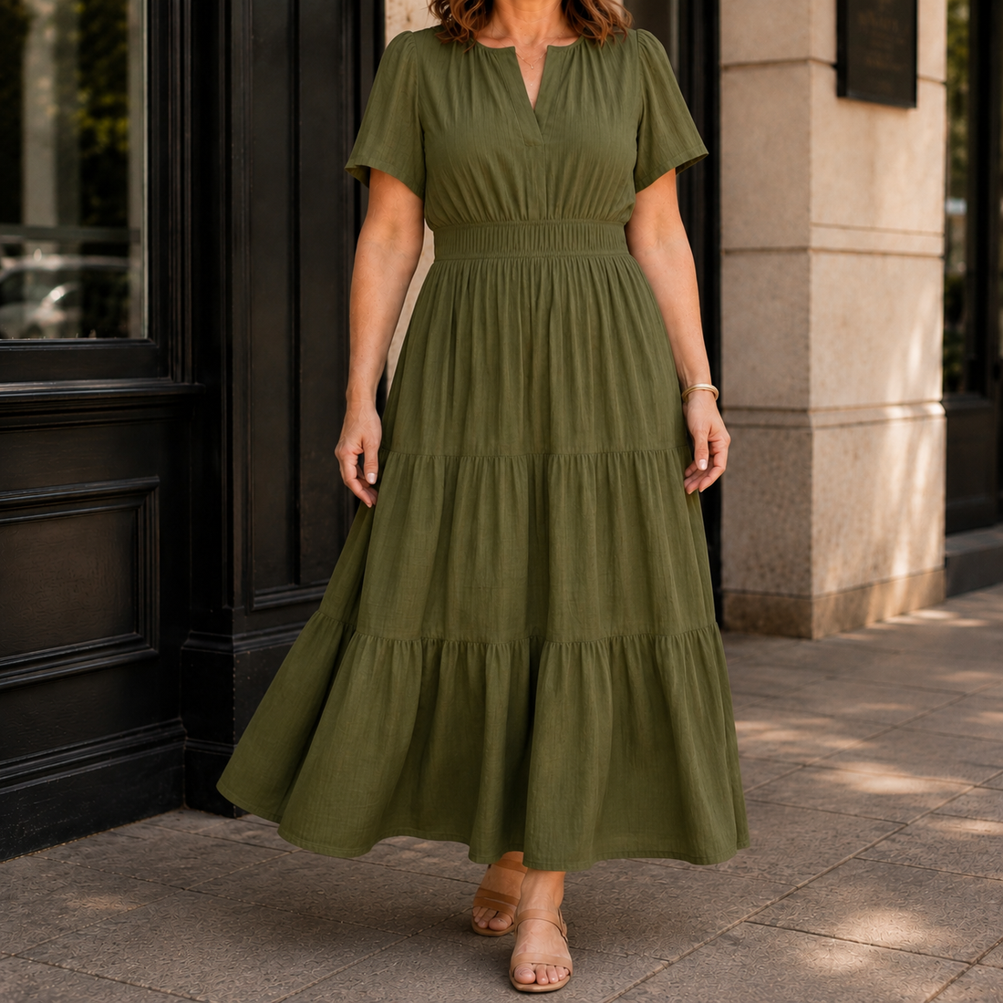 Zinnia Tiered Maxi Dress - Olive
