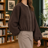 Erin-Eve Cropped Bomber Jacket - Coffee