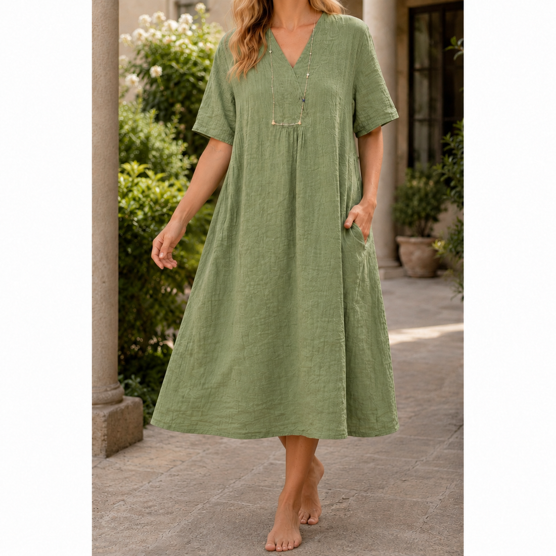 Anouk-Kate Crinkle Midi Dress - Green