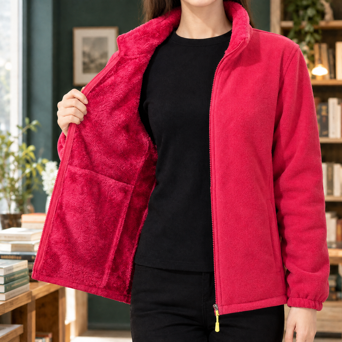 Meredith-Hope Fleece Jacket - Rose Red Coral