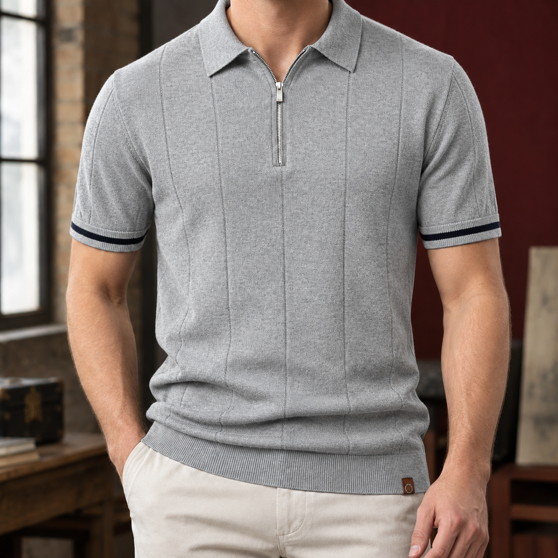 Blake Zip Polo - Light Gray