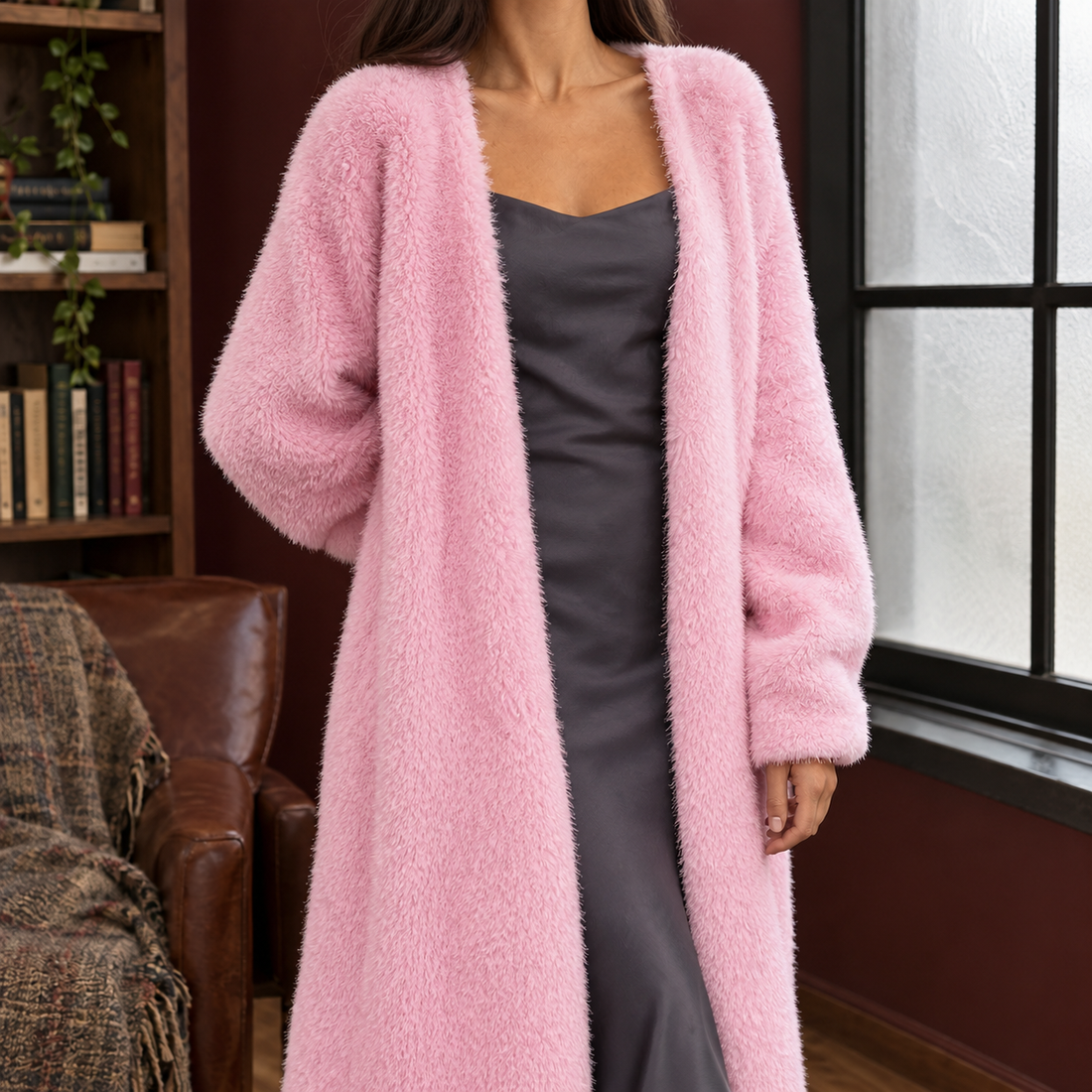 Arabelle-Pearl Plush Cardigan - Pink