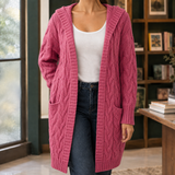 Giselle-Eve Cable Knit Cardigan - Rose Red