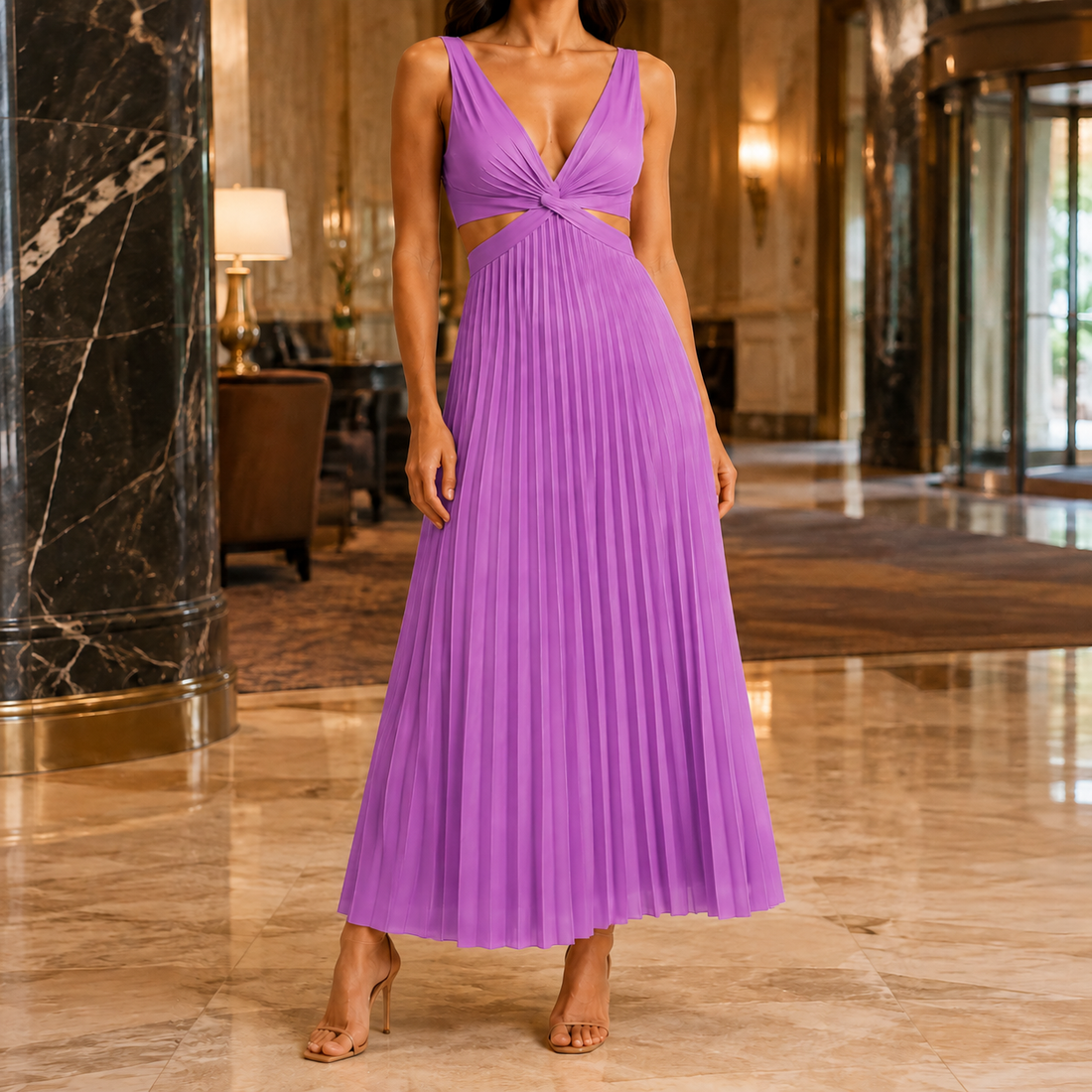 Clara-Jane Pleated Maxi Dress - Purple