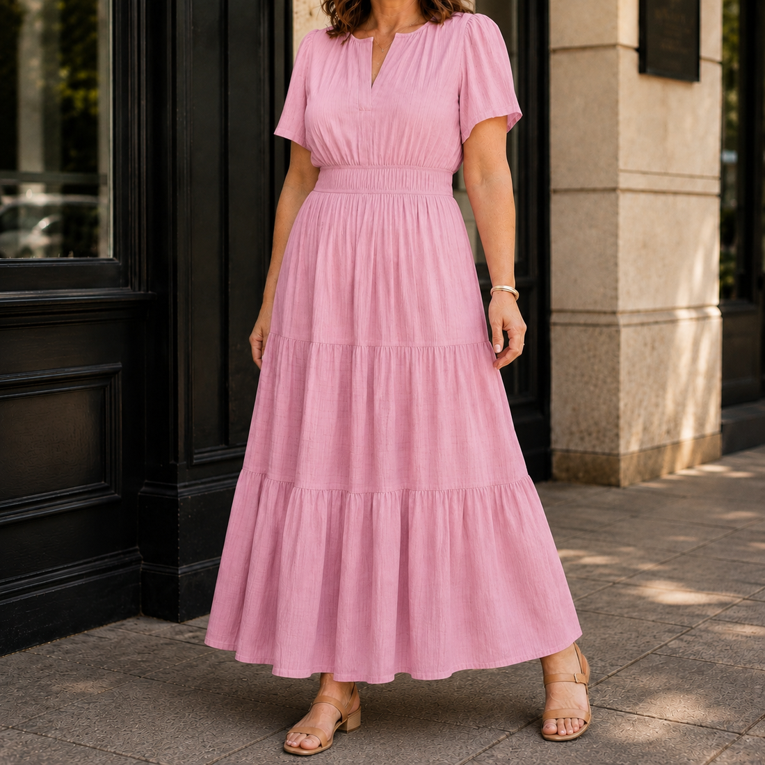 Zinnia Tiered Maxi Dress - Pink