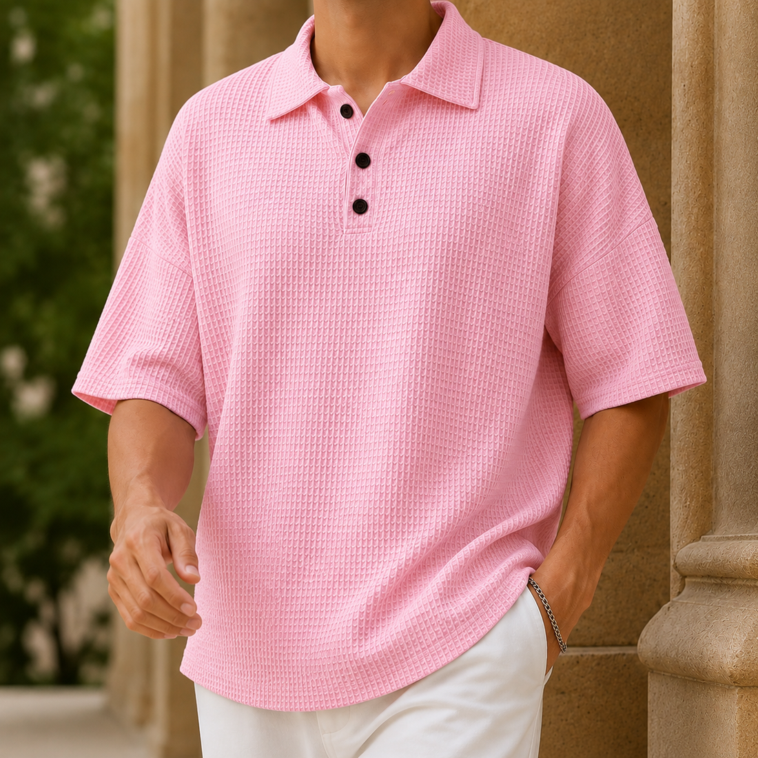Samson Waffle Polo - Pink