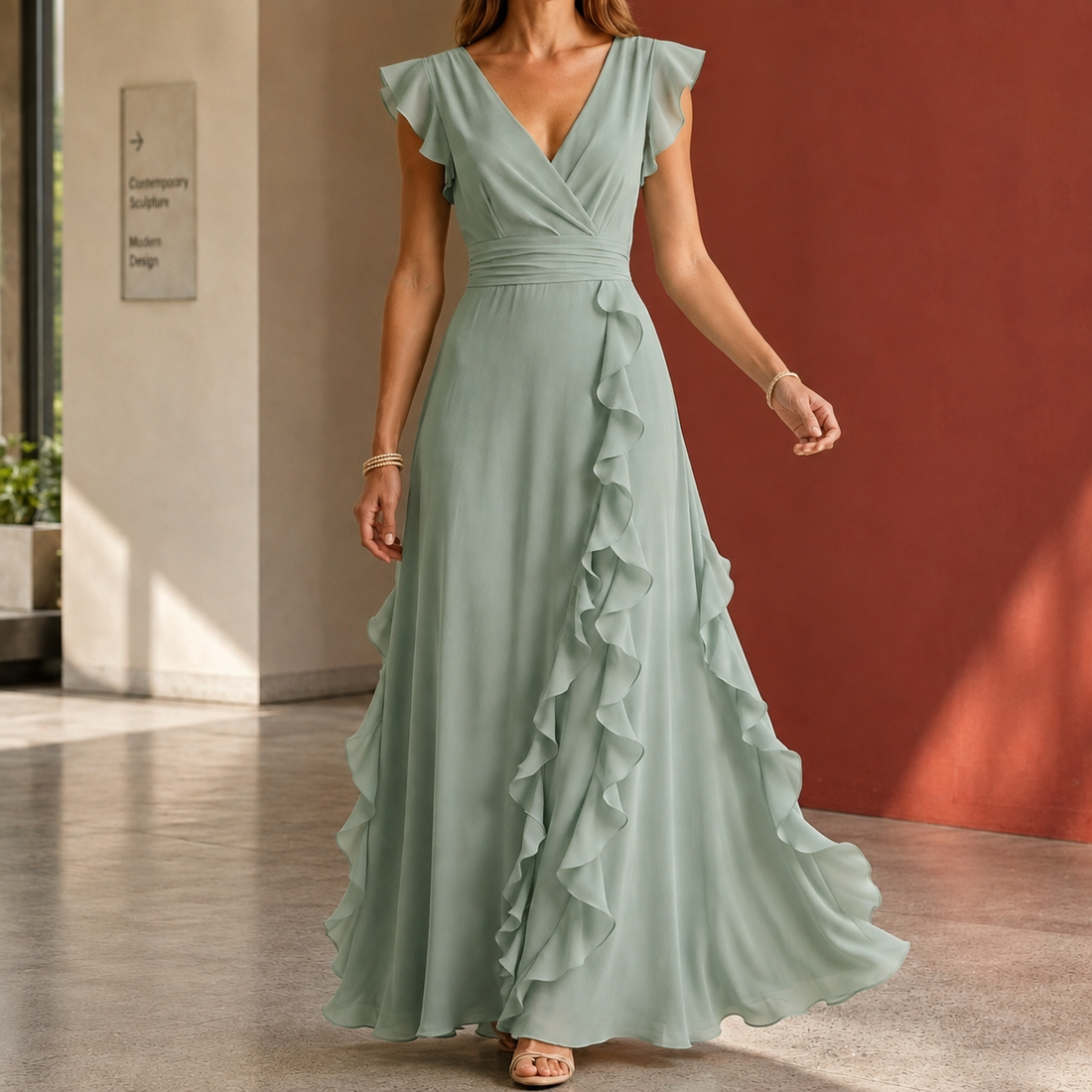 Anais-June Ruffle Maxi Dress - Green