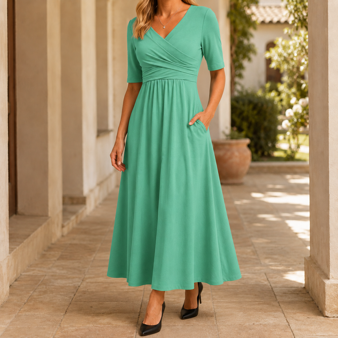 Penelope-Louise Crossover Dress - Green