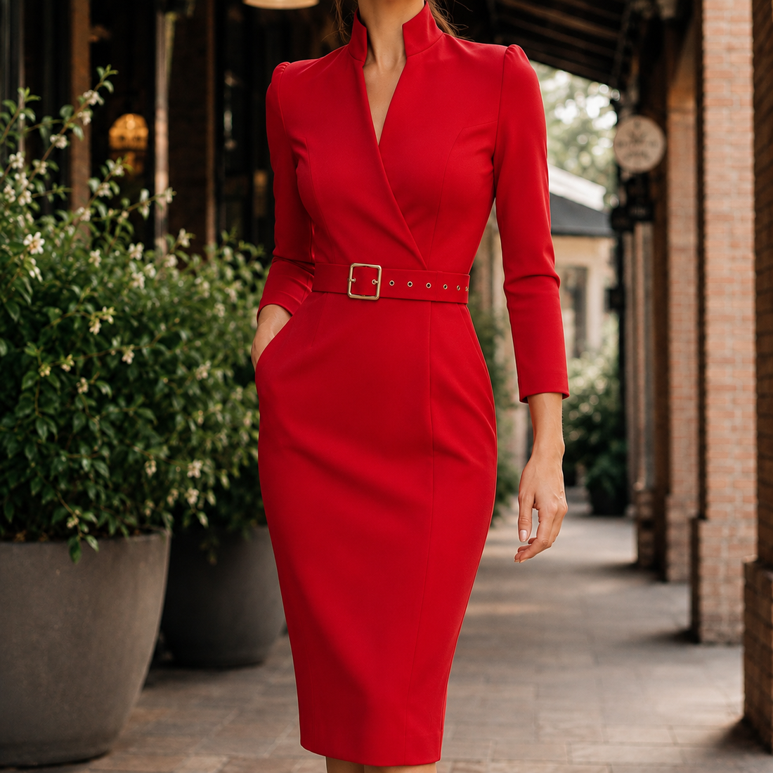 Serena-Hope Tailored Midi Dress - Red