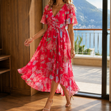 Elodie Wrap Midi Dress - Red