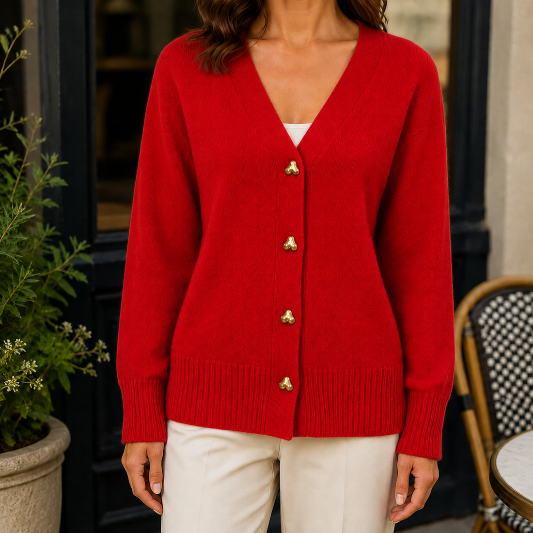Adriana Heart-Button Sweater - Red