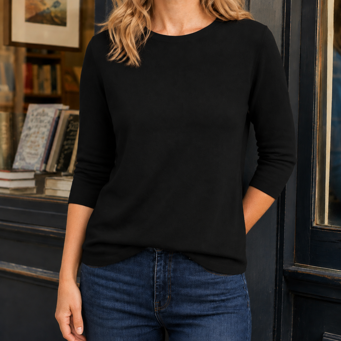 Ottilie-Lane Round Neck Top - Black