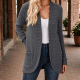 Grace-Kate Ribbed Cardigan - Lead Color