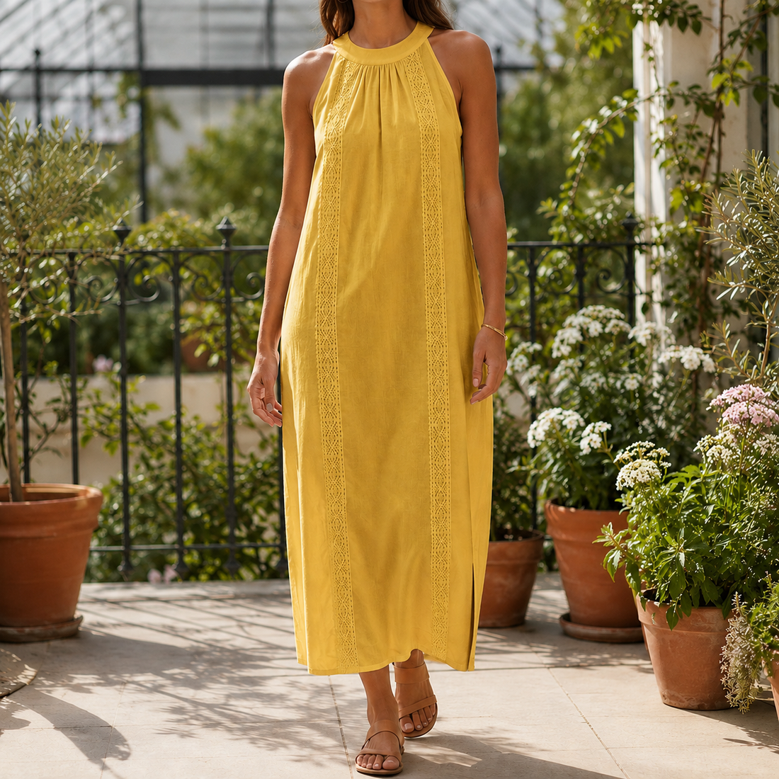 Priscilla Lace Midi Dress - Yellow