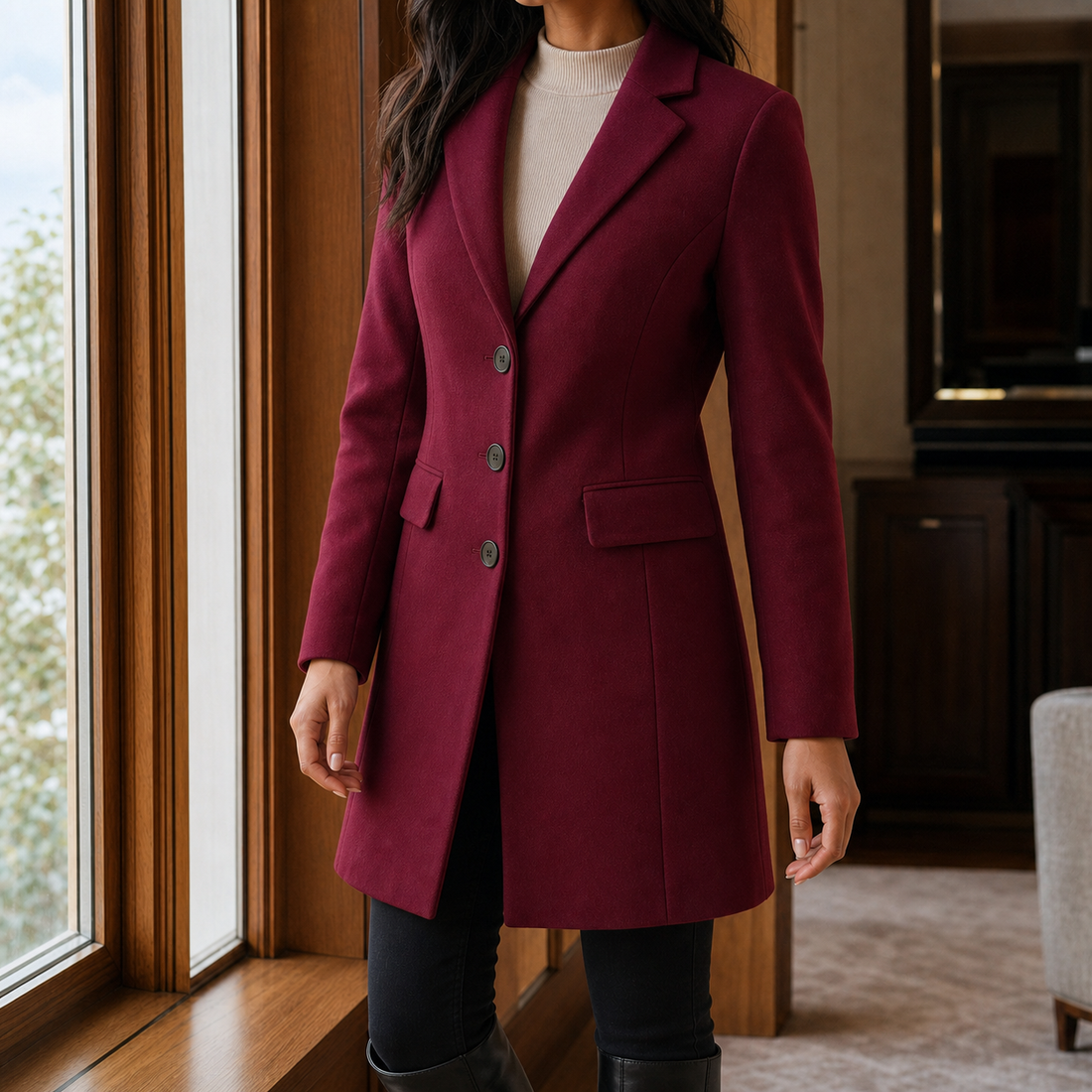 Valencia Tailored Coat - Burgundy