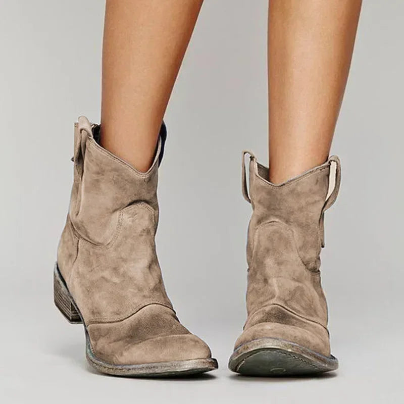 Women’s Western Ankle Boots - Leather Look Design