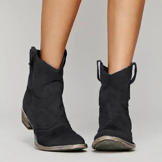 Women’s Western Ankle Boots – Leather Look Design