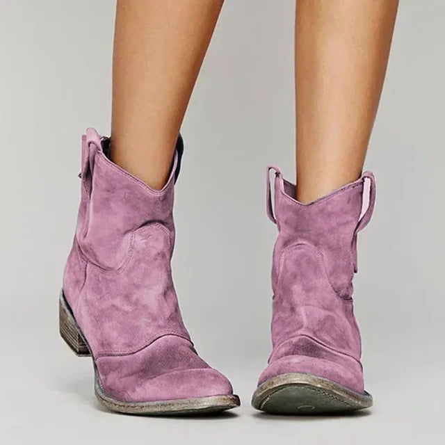 Women’s Western Ankle Boots – Leather Look Design