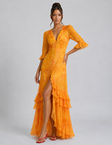 Renee | Women’s V Neck Tiered Ruffled Bishop Sleeve Maxi Dress