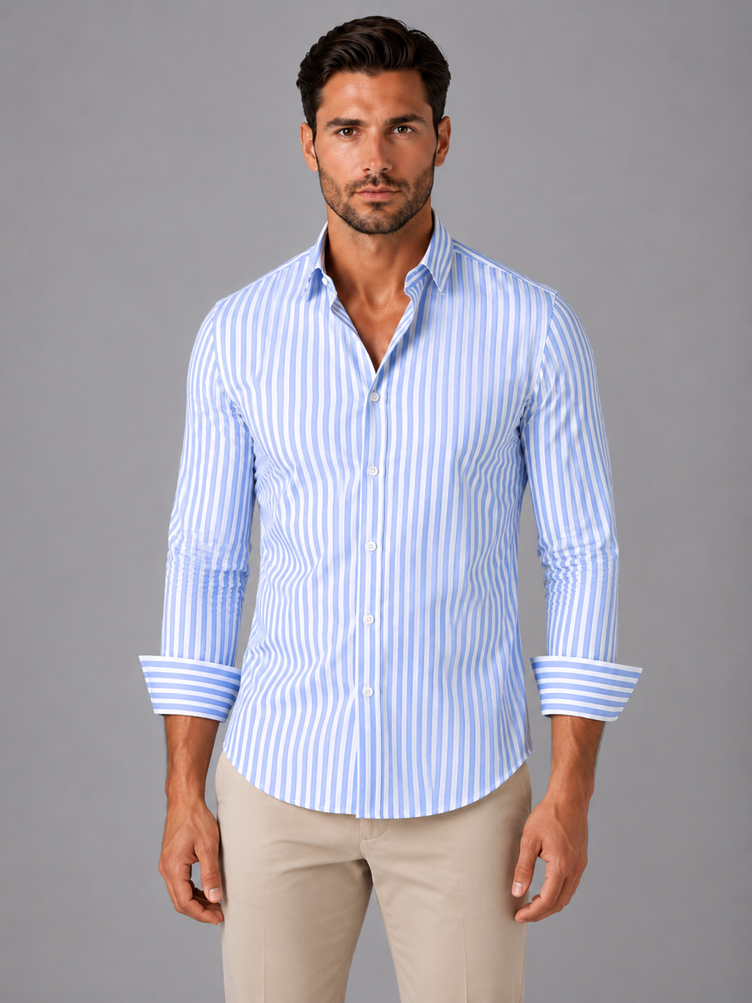 Men’s Striped Long Sleeve Shirt – Smart Casual Button-Up Style